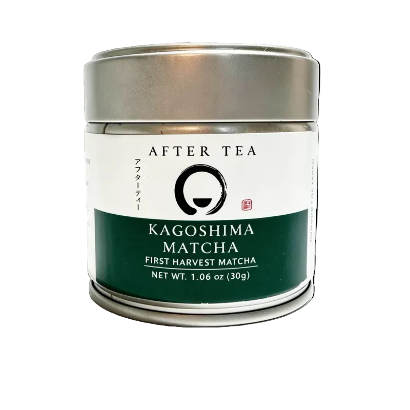 Kagoshima Matcha container with After Tea branding on a white background